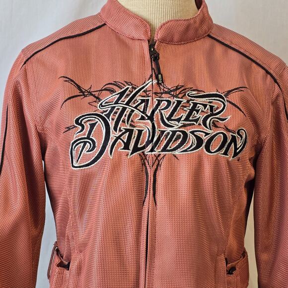 Harley Davidson Mesh Motorcycle Bomber Jacket Women's XS Pink Mesh Logo EUC - Picture 5 of 16